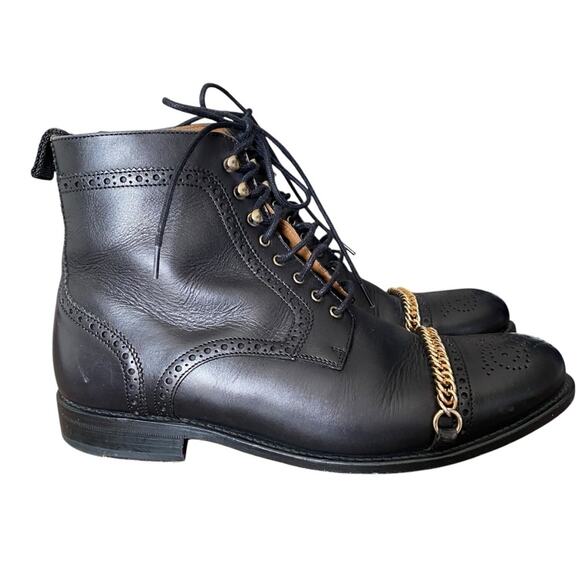 Taft Grail Mens Black Leather Lace Up Chain Boots size 41 US 8 - Picture 2 of 13